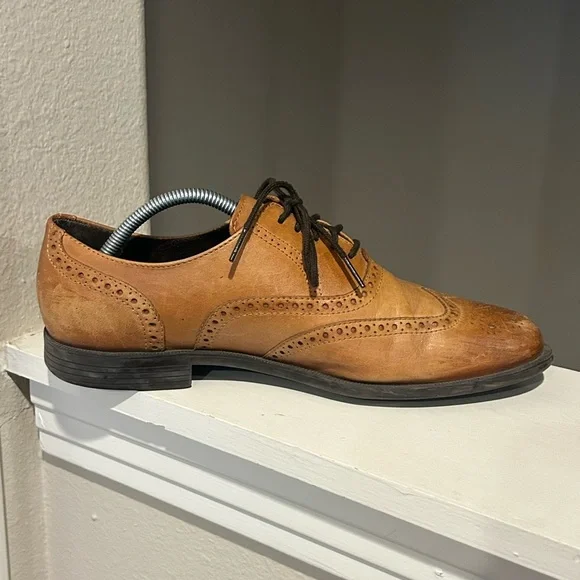 Cole Haan Mens C25805 Wing Tip Ox Oxford British Tan Size 10 Medium Leather - Picture 6 of 9